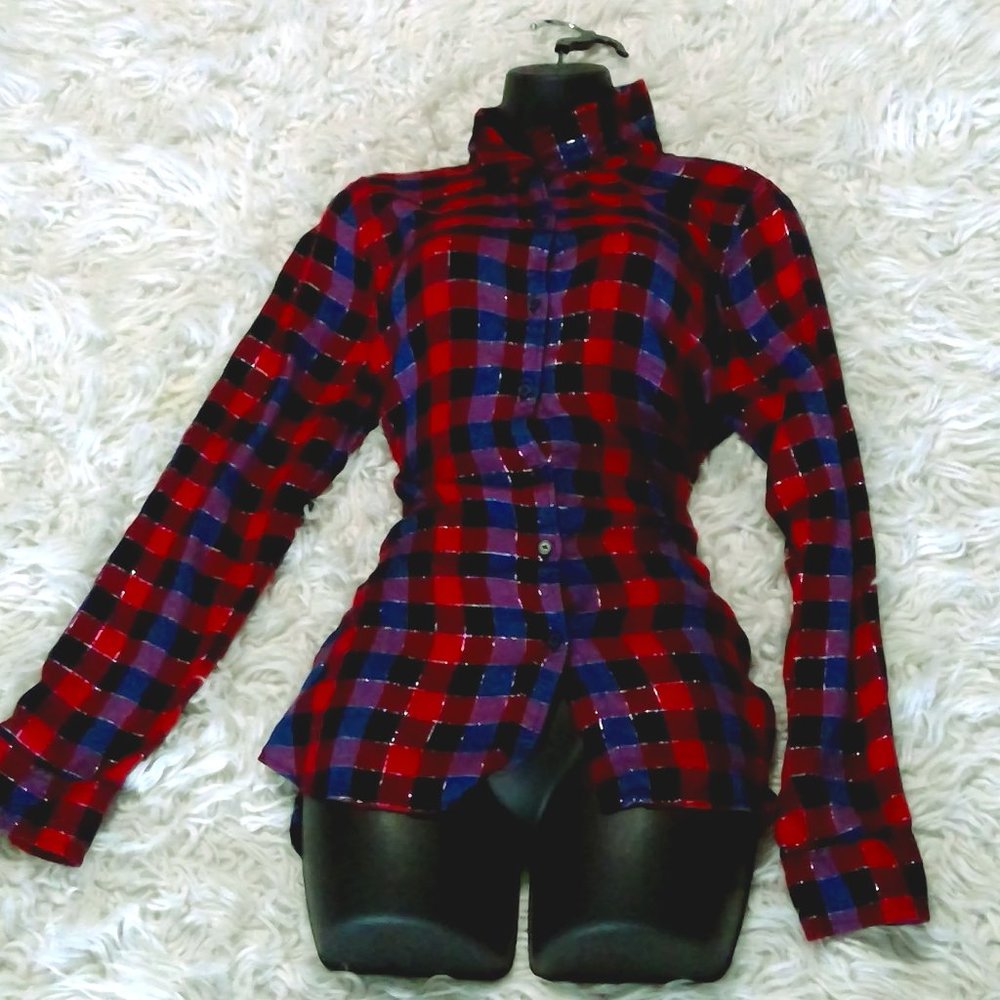 Button down , long sleeve plaid shirt
